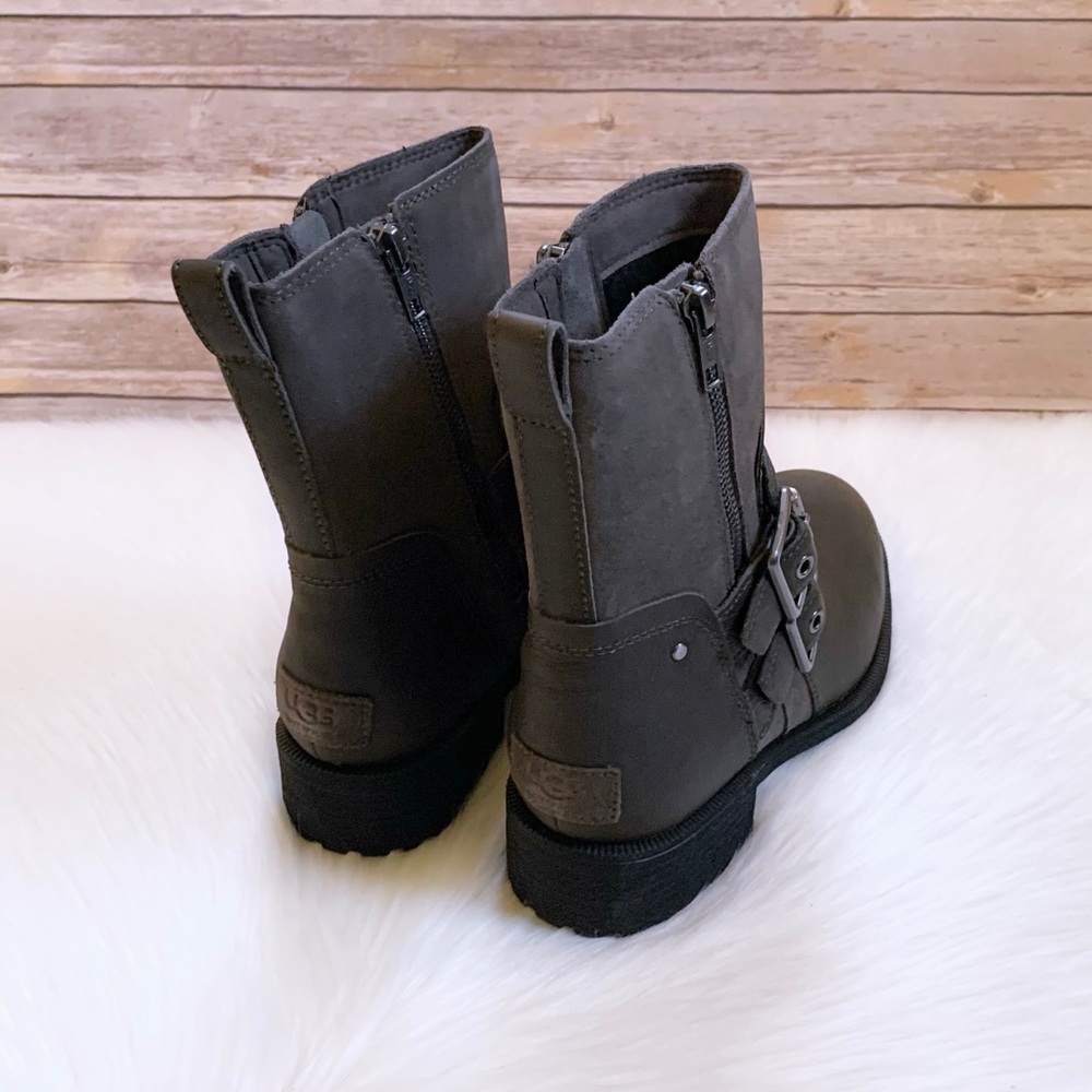 UGG Wilde Slate Waterproof Leather Moto Boots - Picture 4 of 8